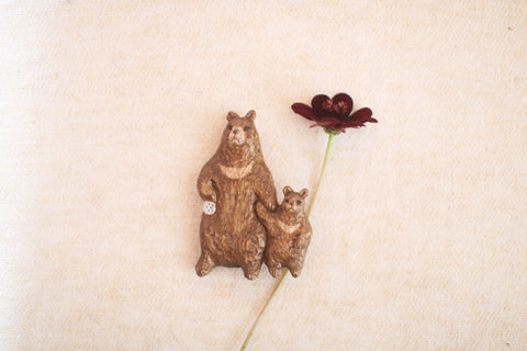 KIYATA Hand-Carved Bear Brooch