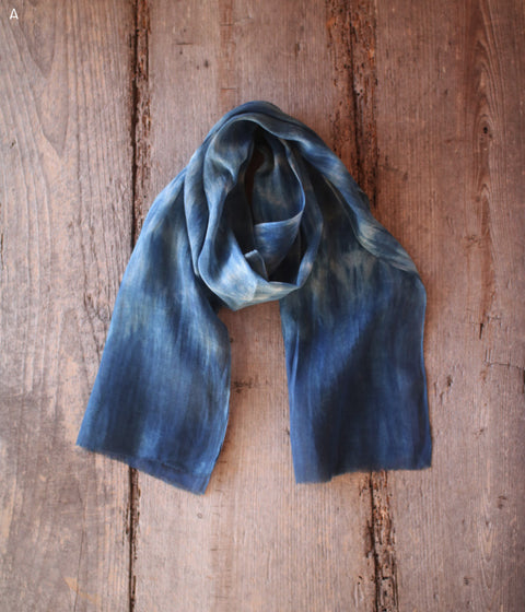 Natural Indigo Dyed Cotton Gauze Scarf {Aizome + Kakishibu Ripple}