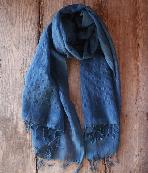 Silk–Cotton Scarf with Naturally Fermented Indigo Dye
