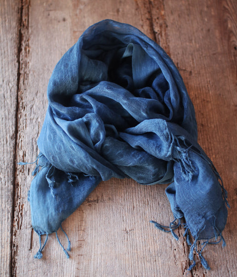 Silk–Cotton Scarf with Naturally Fermented Indigo Dye
