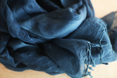 Silk–Cotton Scarf with Naturally Fermented Indigo Dye
