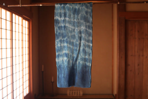 Natural Indigo Dyed Cotton Gauze Scarf {Aizome + Kakishibu Ripple}
