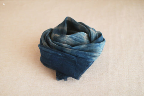 Aizome + Kakishibu Natural Indigo Dyed Cotton Gauze Scarf