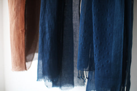 Linen Scarf with Naturally Fermented Indigo Dye
