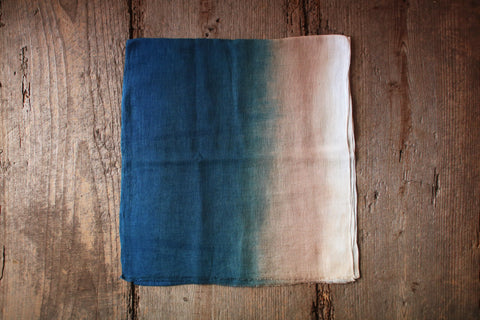 Natural Indigo Dyed Cotton Gauze Scarf {Aizome + Kakishibu Vertical Fade}