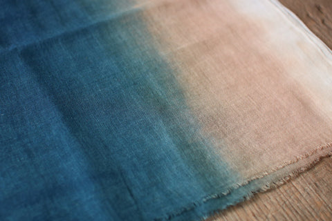 Natural Indigo Dyed Cotton Gauze Scarf {Aizome + Kakishibu Vertical Fade}