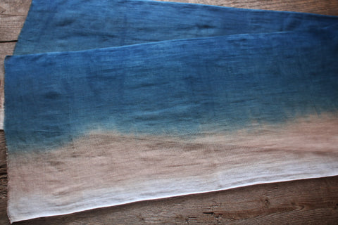 Natural Indigo Dyed Cotton Gauze Scarf {Aizome + Kakishibu Vertical Fade}