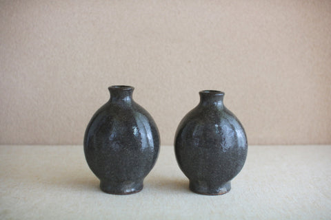Flat Round Dark Grey Vase