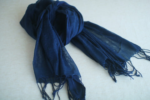 Silk–Cotton Scarf with Naturally Fermented Indigo Dye