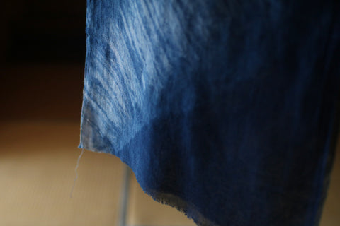 Aizome Natural Indigo Dyed Cotton Gauze Scarf {Contrail}