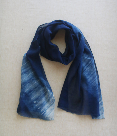 Aizome Natural Indigo Dyed Cotton Gauze Scarf {Contrail}