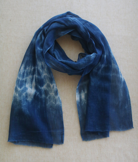 Aizome Natural Indigo Dyed Cotton Gauze Scarf {Wave}