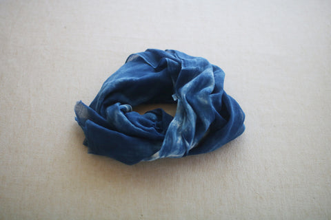 Aizome Natural Indigo Dyed Cotton Gauze Scarf {Wave}