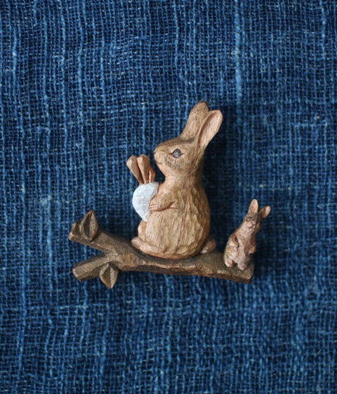 KIYATA Hand-Carved Rabbit Brooch