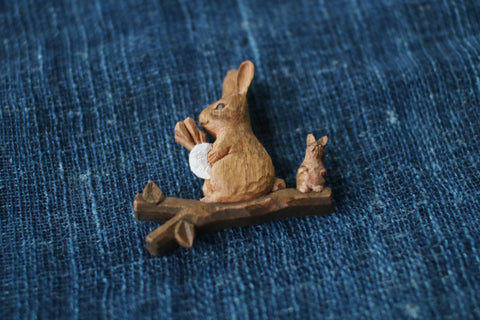 KIYATA Hand-Carved Rabbit Brooch