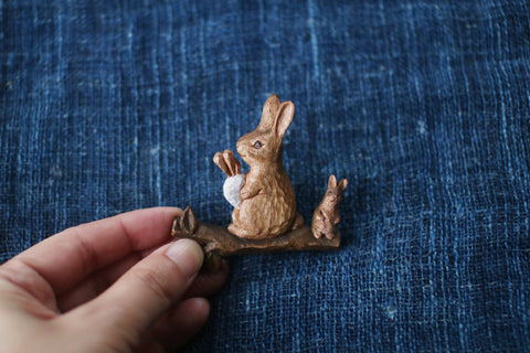 KIYATA Hand-Carved Rabbit Brooch