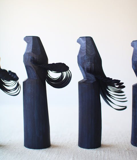 Sasano Ittobori Carved Wood Hawk {Aizome Blue}