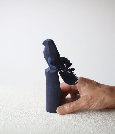 Sasano Ittobori Carved Wood Hawk {Aizome Blue}