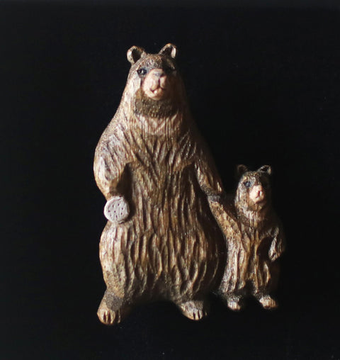 KIYATA Hand-Carved Bear Brooch