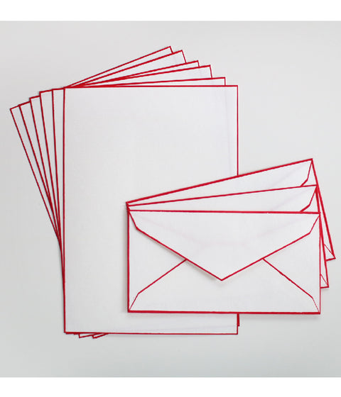 Woodblock Print Bordered Letter Set {Red}