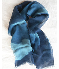Aizome Indigo Dyed Organic Linen Scarf [Patterned 241A] [10%OFF]