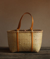 Bamboo Basket Round Tote - Tanned Handle