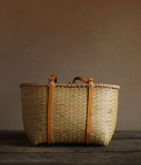 Bamboo Basket Round Tote - Tanned Handle