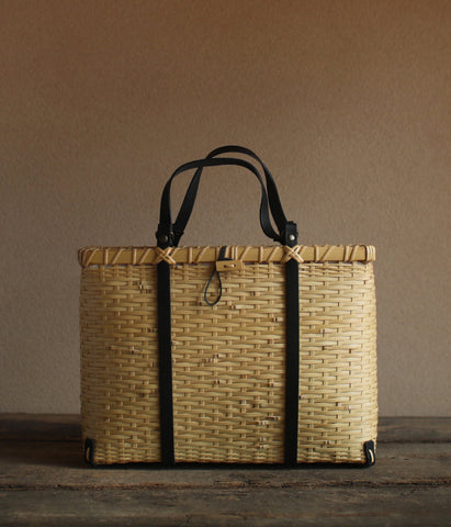 Bamboo Basket Square Tote - Black Handles