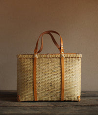 Bamboo Basket Square Tote - Tanned Handles