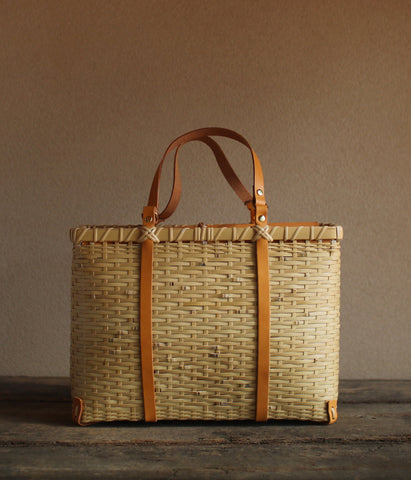 Bamboo Basket Square Tote - Tanned Handles