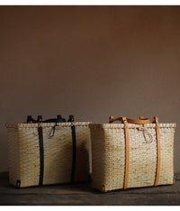 Bamboo Basket Square Tote - Tanned Handles