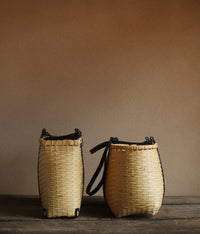 Bamboo Basket Round Tote - Tanned Handle