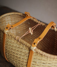 Bamboo Basket Round Tote - Tanned Handle