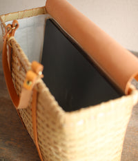 Bamboo Basket Square Tote - Tanned Handles