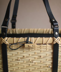 Bamboo Basket Square Tote - Black Handles