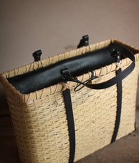 Bamboo Basket Square Tote - Black Handles