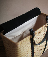 Bamboo Basket Square Tote - Black Handles