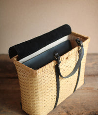 Bamboo Basket Square Tote - Black Handles