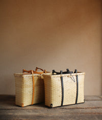 Bamboo Basket Square Tote - Black Handles