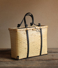 Bamboo Basket Square Tote - Black Handles