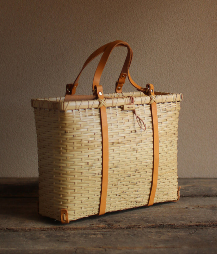 Bamboo Basket Square Tote - Tanned Handles