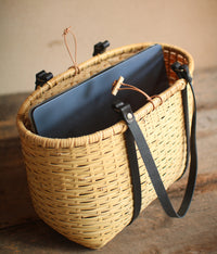 Bamboo Basket Round Tote - Tanned Handle