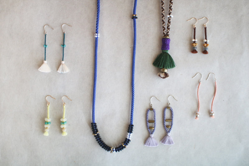 Kumihimo Earrings / Handmade Silk Braiding Jewelry by Noriko Yuki