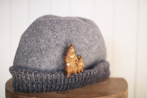 KIYATA Hand-Carved Bear Brooch