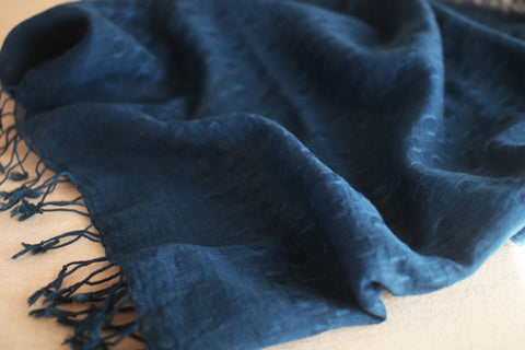 Silk–Cotton Scarf with Naturally Fermented Indigo Dye