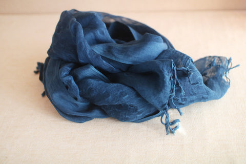 Silk–Cotton Scarf with Naturally Fermented Indigo Dye