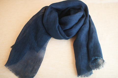 Linen Scarf with Naturally Fermented Indigo Dye