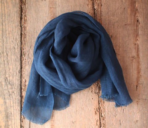 Linen Scarf with Naturally Fermented Indigo Dye