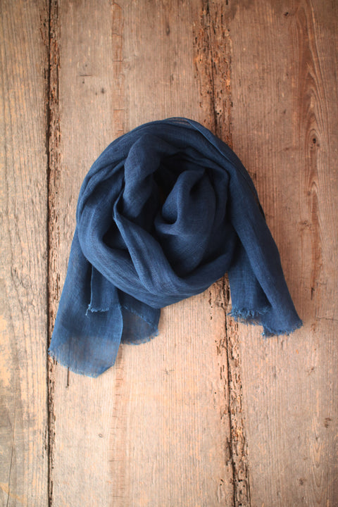 Linen Scarf with Naturally Fermented Indigo Dye