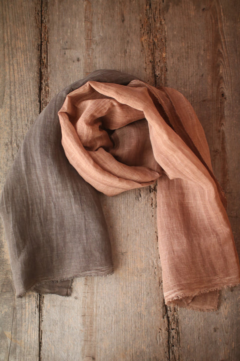 Persimmon Tannin Kakishibu Dyed Large Cotton Linen Scarf
